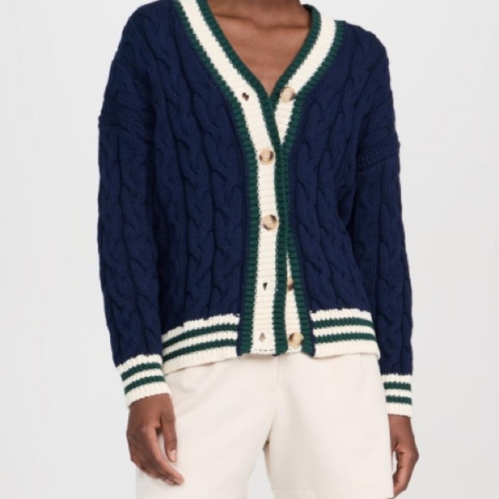 En Saison Navy and Cream Cardigan